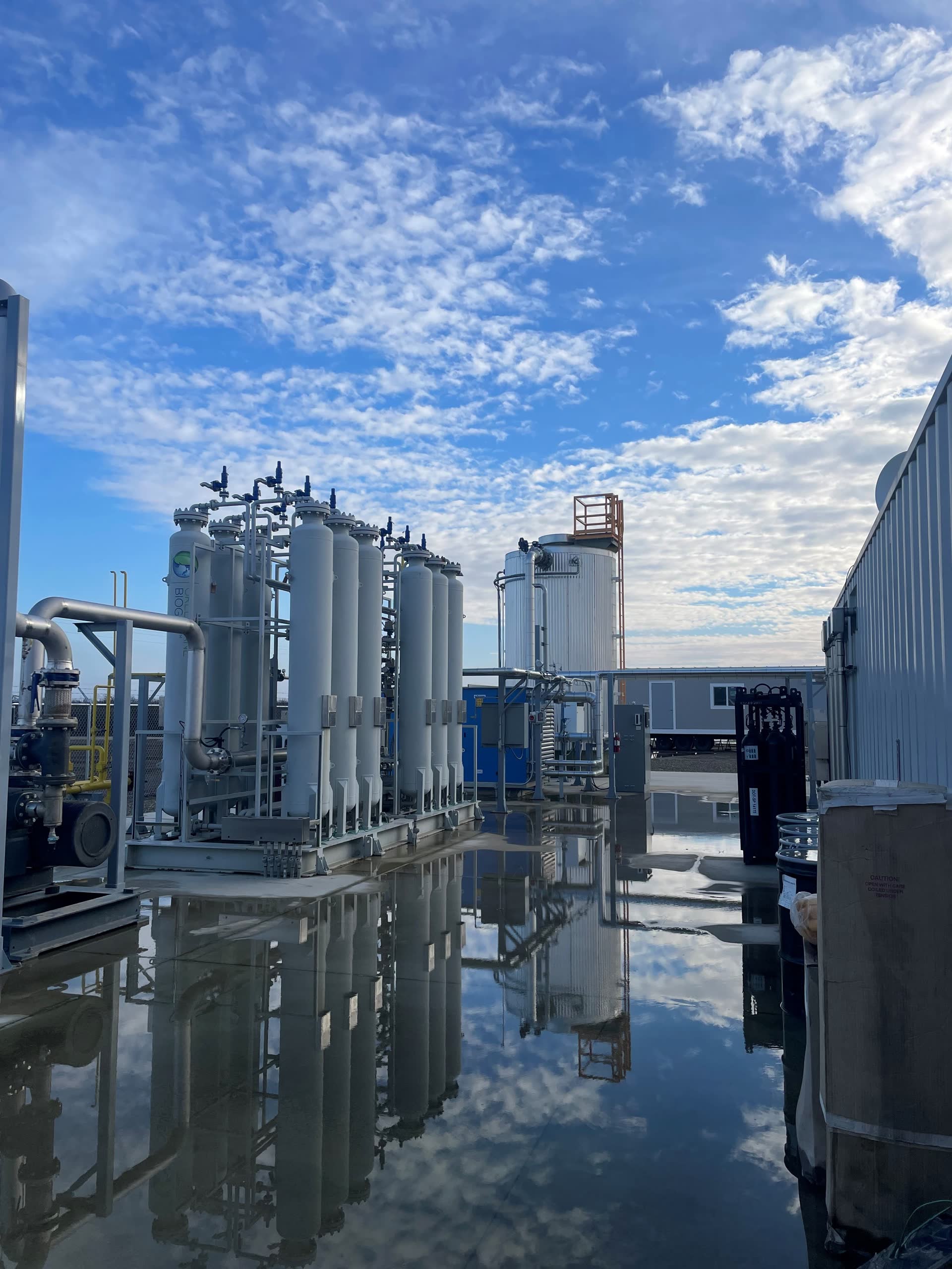 The cleanup skid: raw biogas in, pipeline-grade RNG out.